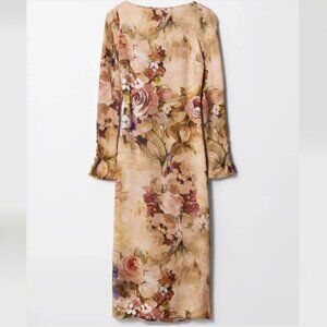 & Other Stories Floral-Print Midi Dress in Beige Floral Buttons Size 12 NWT